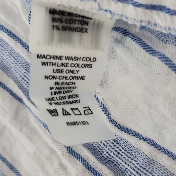 Vince Camuto Top XL White Blue Striped Blouse Ruffle Kimono 3/4 Sleeve Cottage - Picture 9 of 9